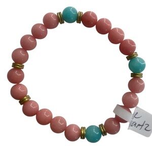 Rose Quartz gemstone bracelet set with Turquoise colored agate, Stretch